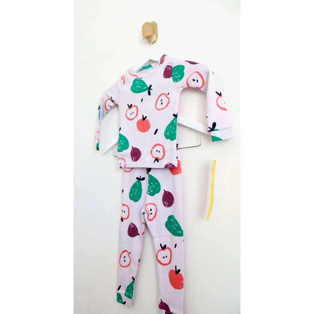 NEW! Tea Collection Good Night Pajama Set Fall Fruits Apples Pink SZ 2T